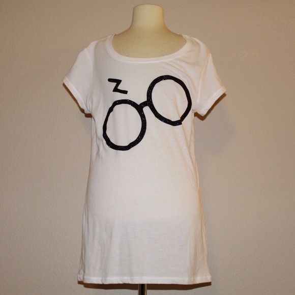 No Boundaries Tops - Harry Potter - White w Glasses & Scar Tee (Large)